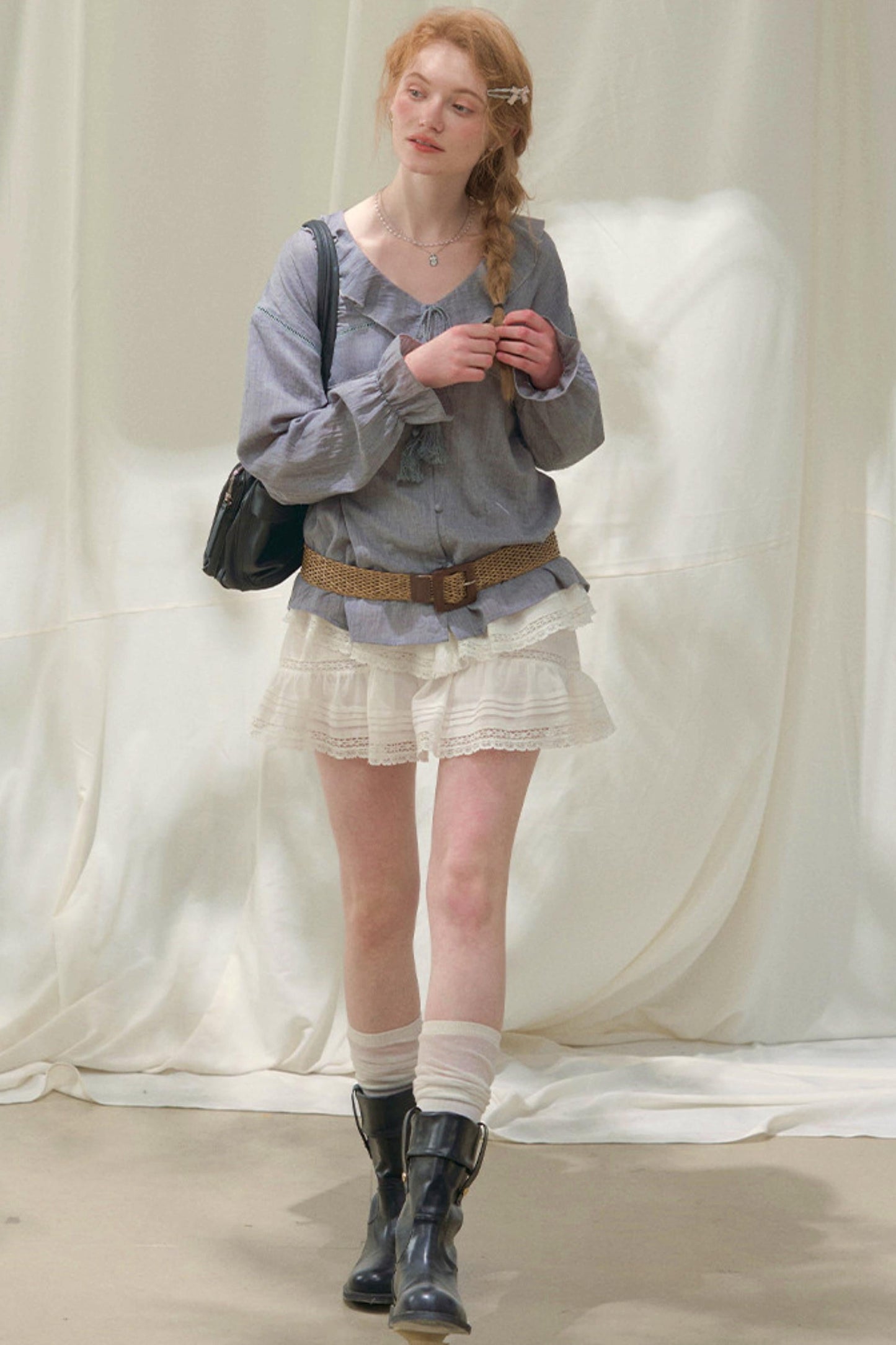 Ruffled V-neck Blouse