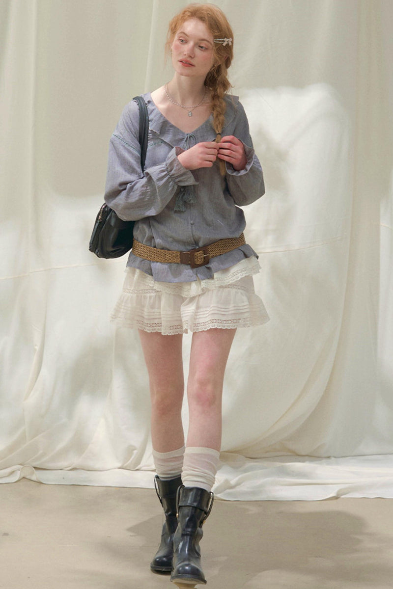 Ruffled V-neck Blouse