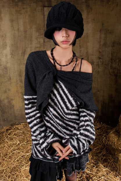 Color Block Striped Knit Sweater