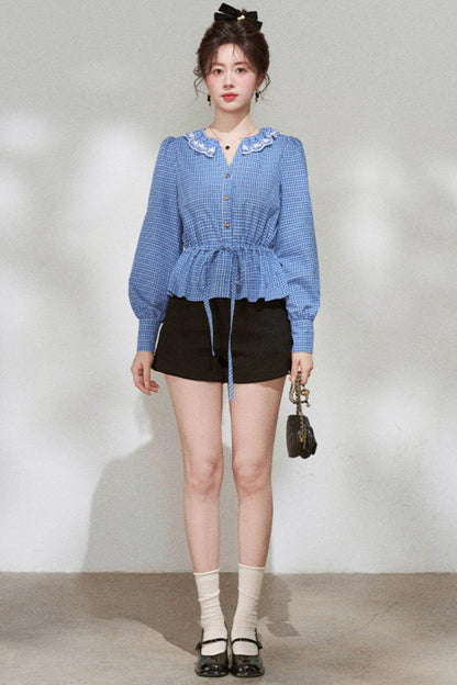 Plaid Doll Collar Blouse