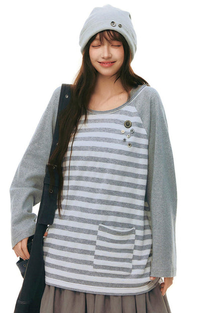Button Striped Off-shoulder Top