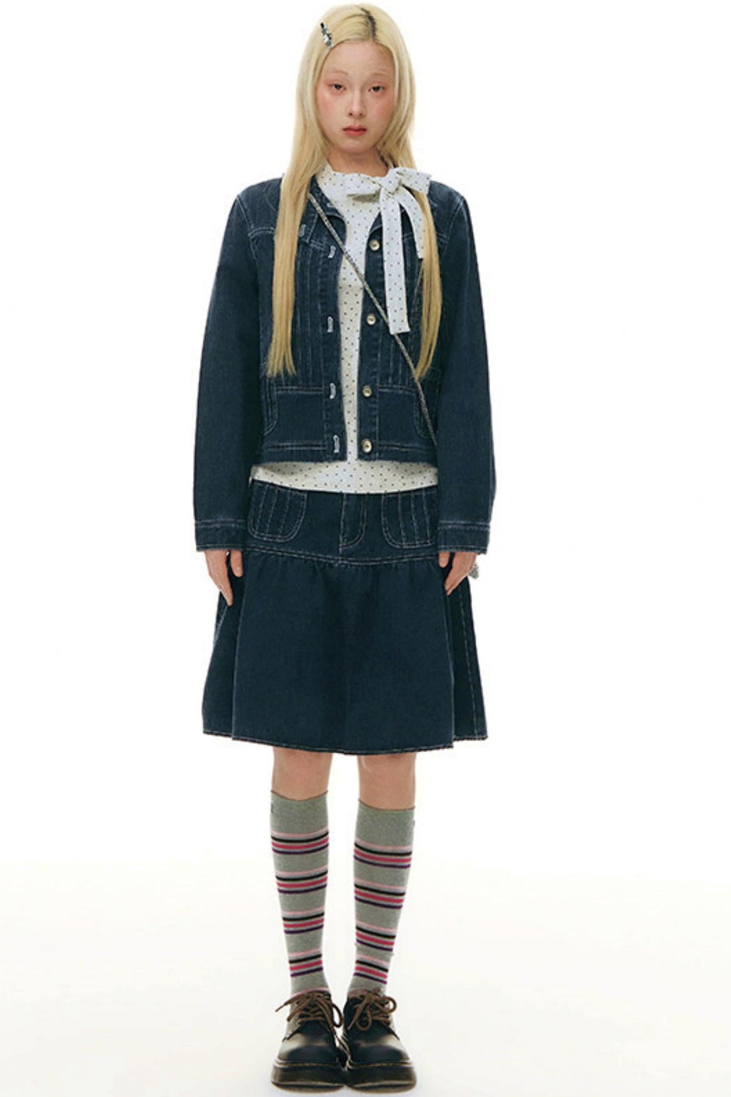 Pleated Denim Jacket + Skirt