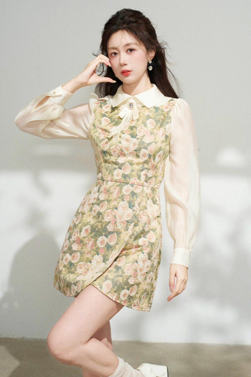 Retro Flower Patchwork Jacquard Dress