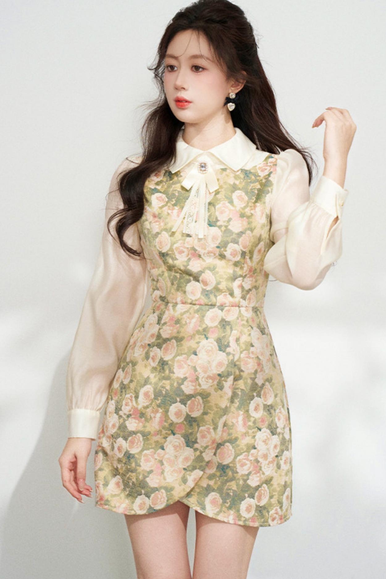 Retro Flower Patchwork Jacquard Dress