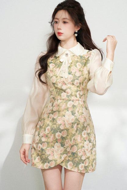 Retro Flower Patchwork Jacquard Dress