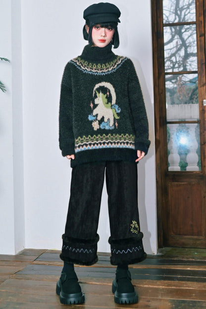 Four Pop Faux Fur Jacquard Sweater