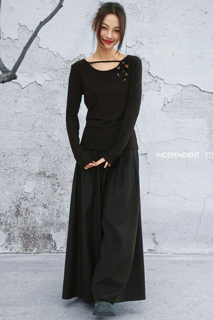Crystal Button Velvet Knitted Top