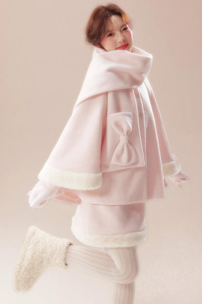 Sweet Coat + High Waist Skirt + Knit Scarf