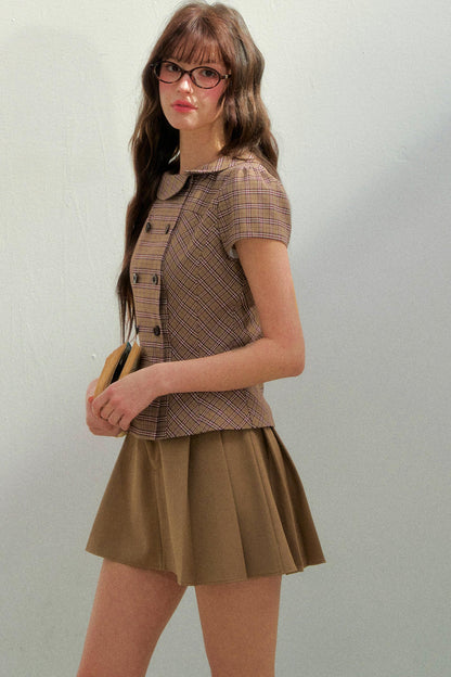 Retro Khaki Checkered Top + Skirt