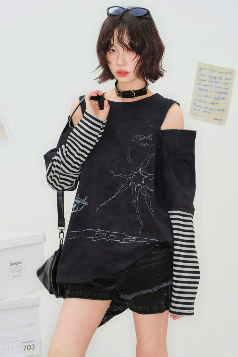 Striped Sleeve Off Shoulder Top