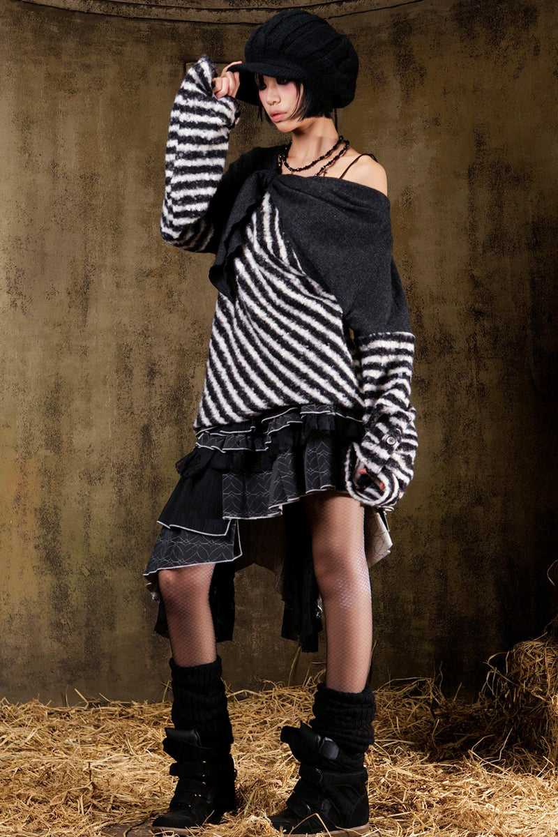 Color Block Striped Knit Sweater
