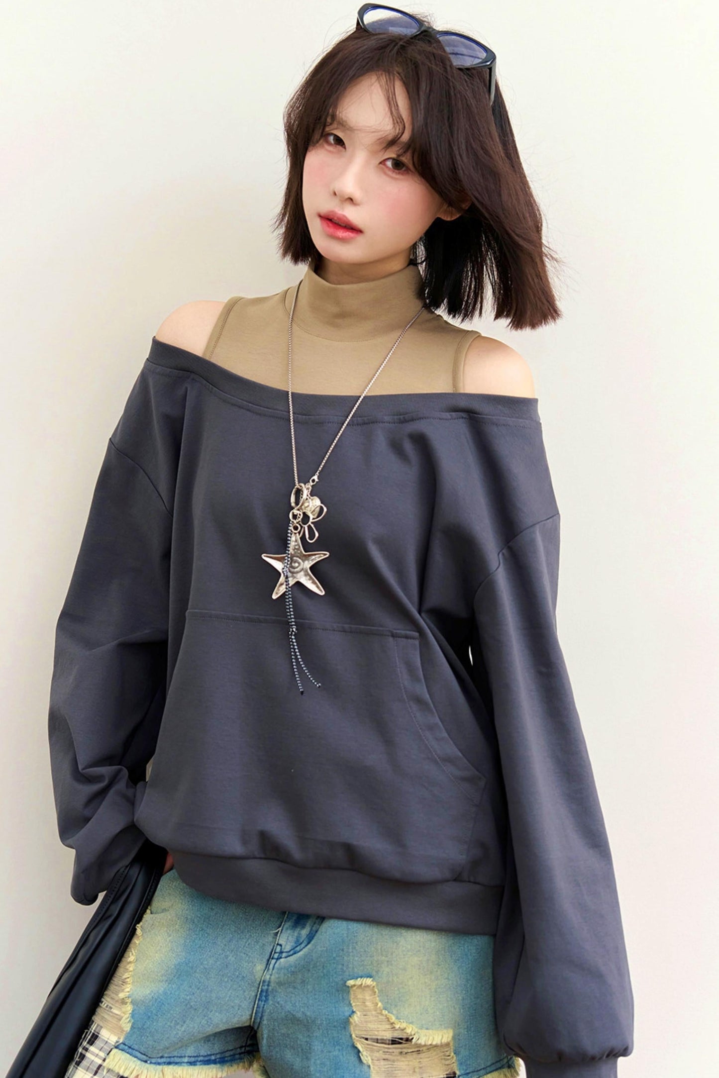 Patchwork Color Block Off Shoulder Top