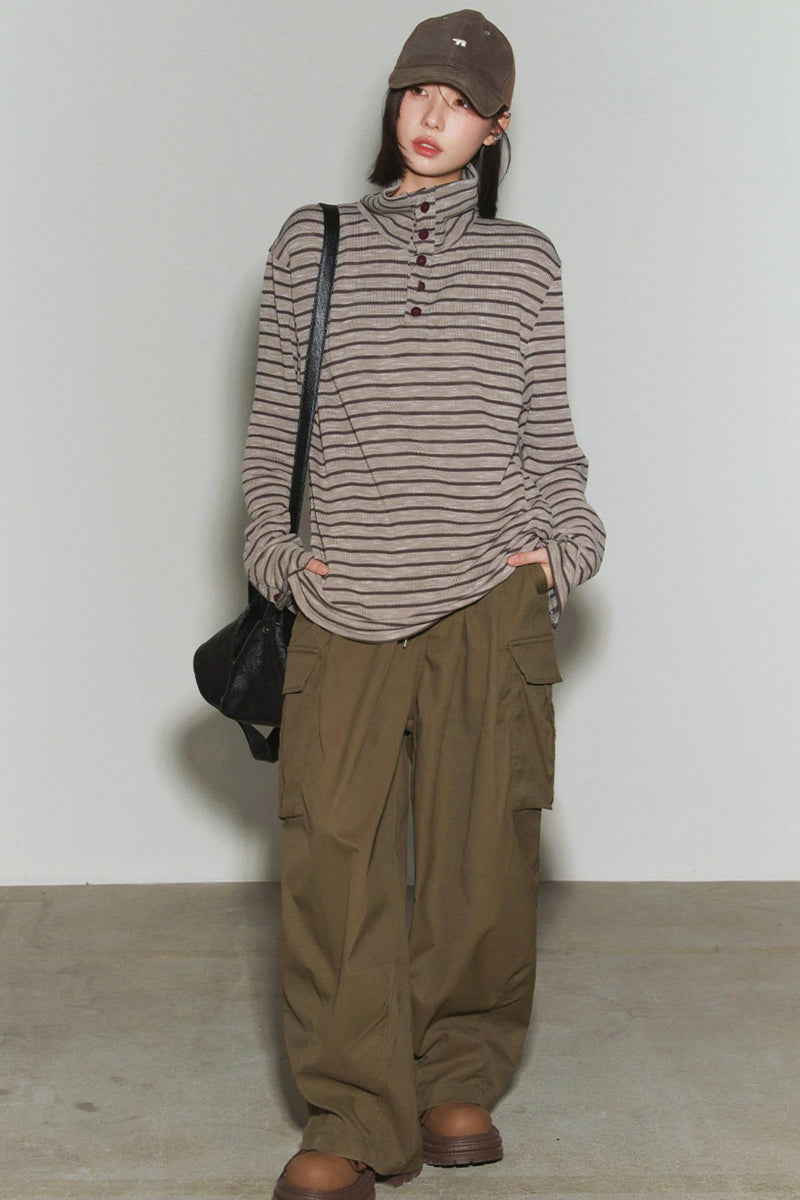 Striped High Neck Top