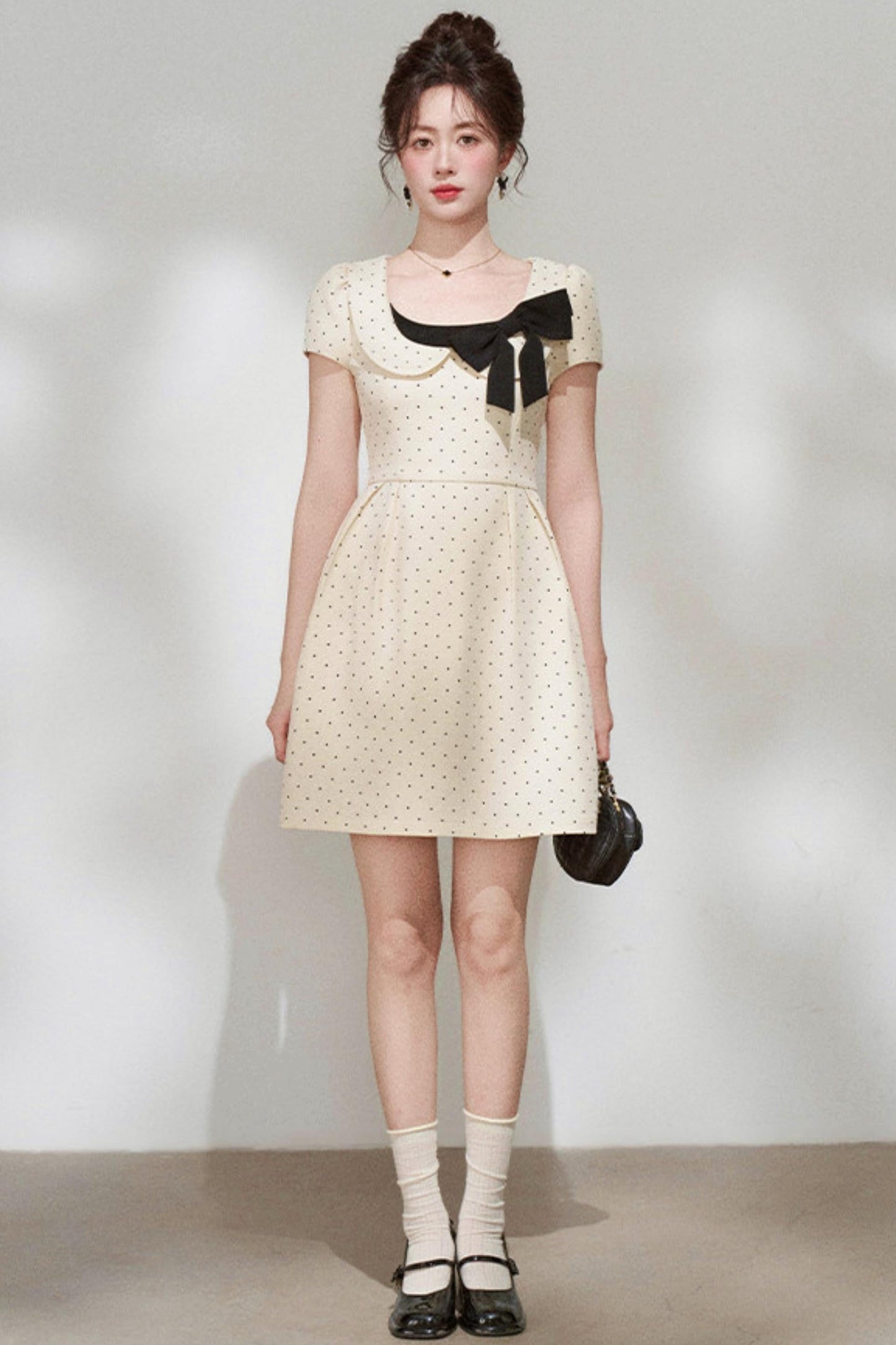 French Girly Ribbon Polka Dot Dress