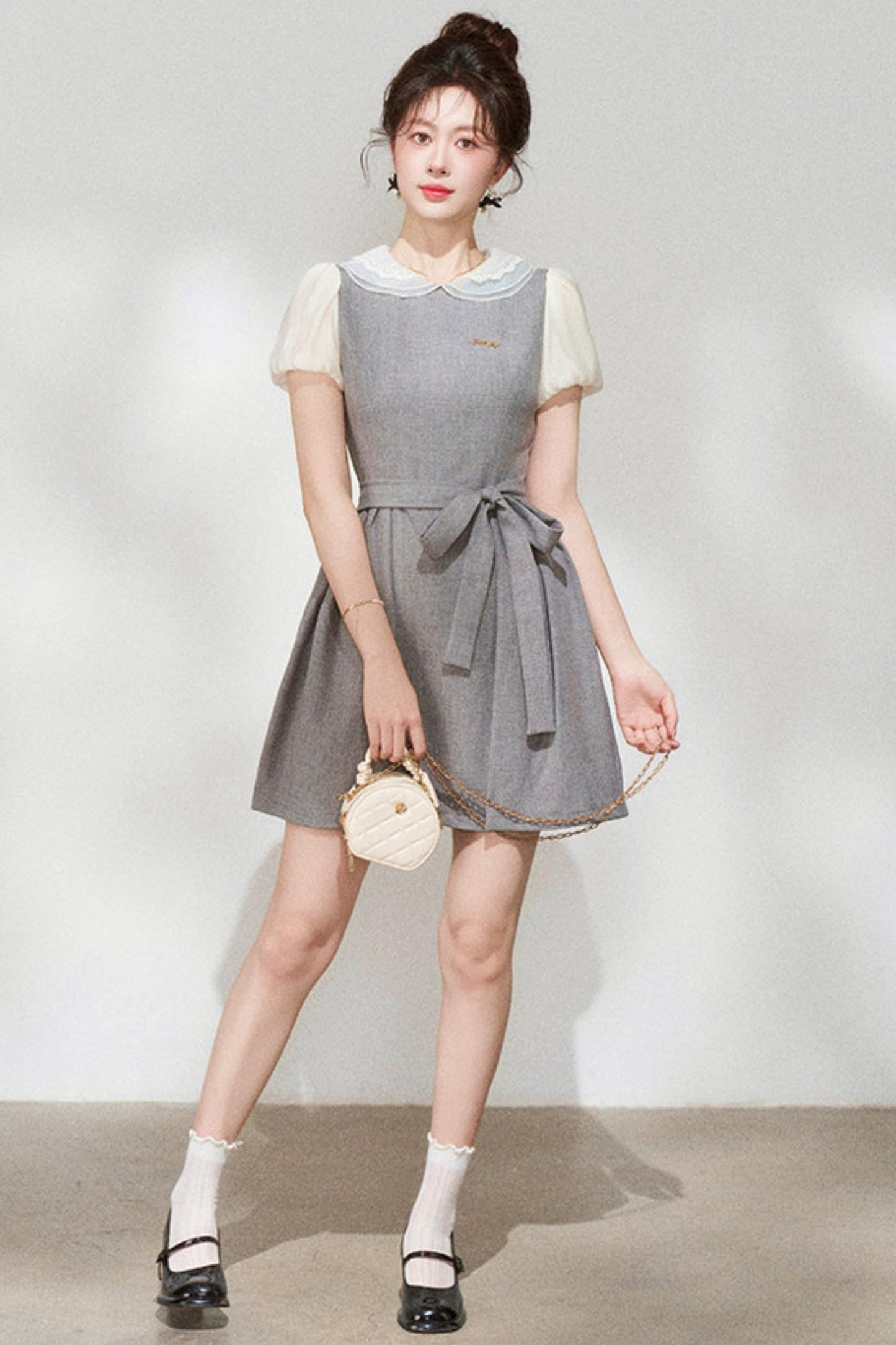 Gray Puff Sleeve Dress