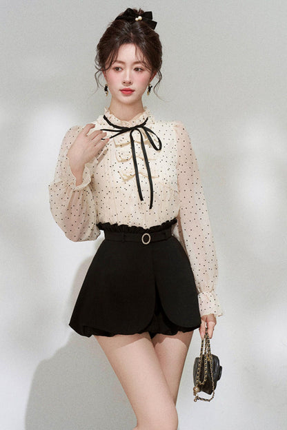 Sheer Polka Dot Blouse + Shorts
