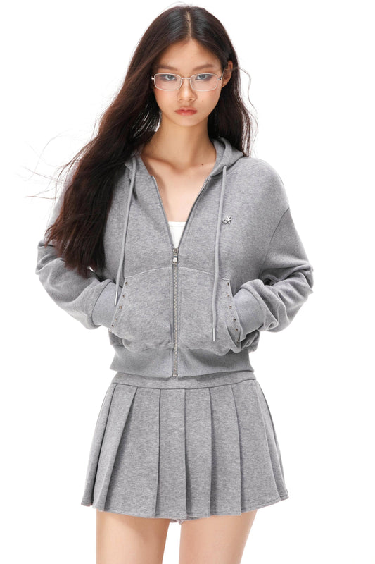 Zip-up Hoodie + Pleated Skirt