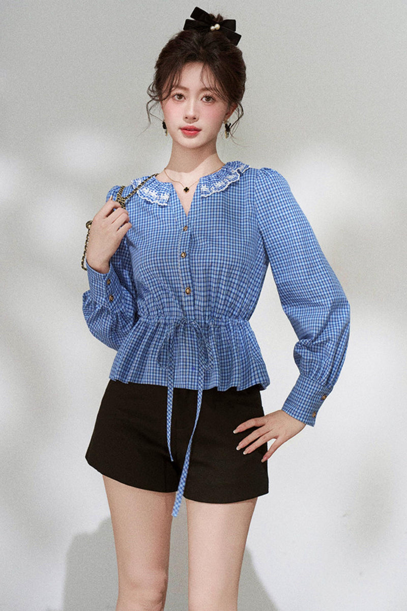 Plaid Doll Collar Blouse