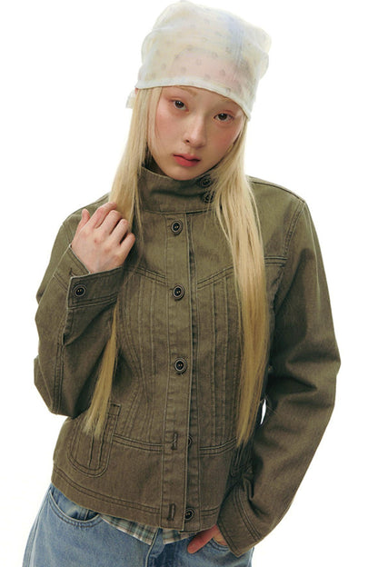 Pleated Denim Jacket + Skirt