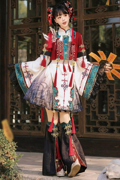 Cyber Chinese Fantasy Lolita Dress + Top + Outerwear + Skirt + Leg Warmers