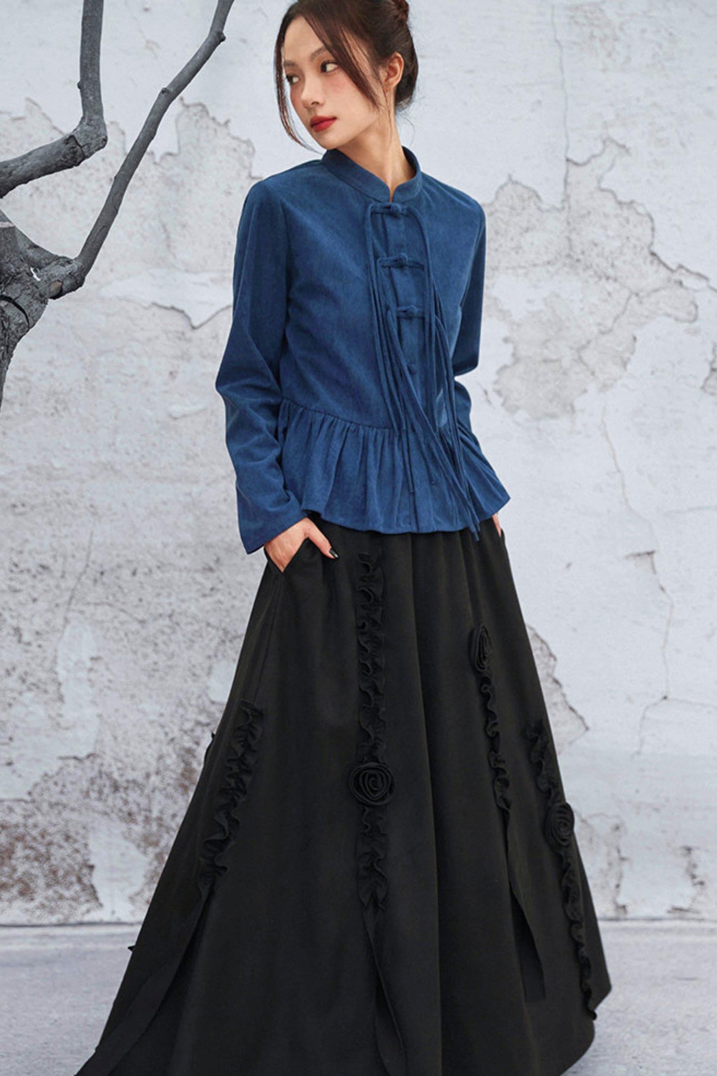 Chinese-style Flare Top + Slit Skirt