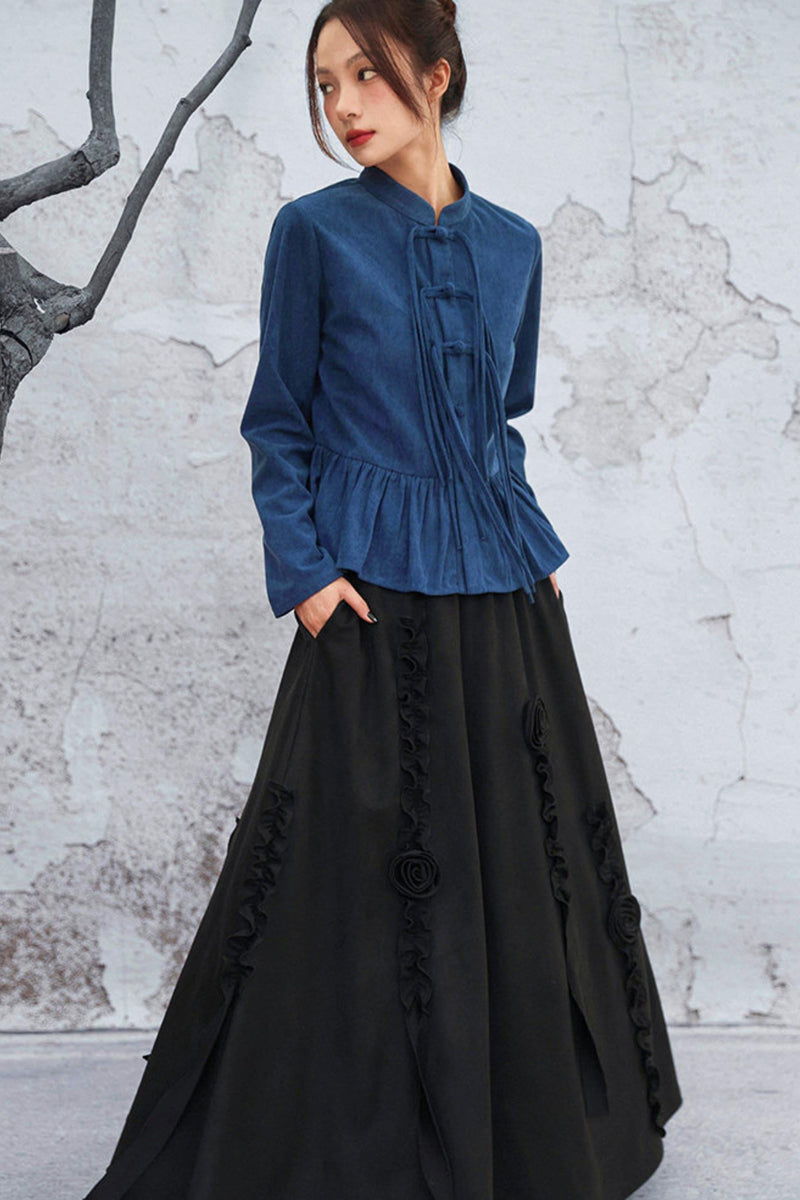 Chinese-style Flare Top + Slit Skirt