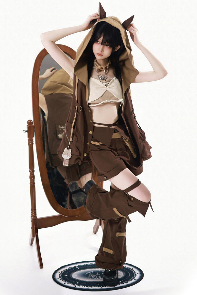Cyberpunk Lolita Top + Shorts + Outerwear + Leg Accessories + Waist Pouch