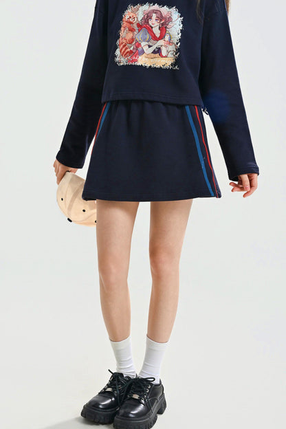 Retro Anime Girl Design Polo Top + Skirt