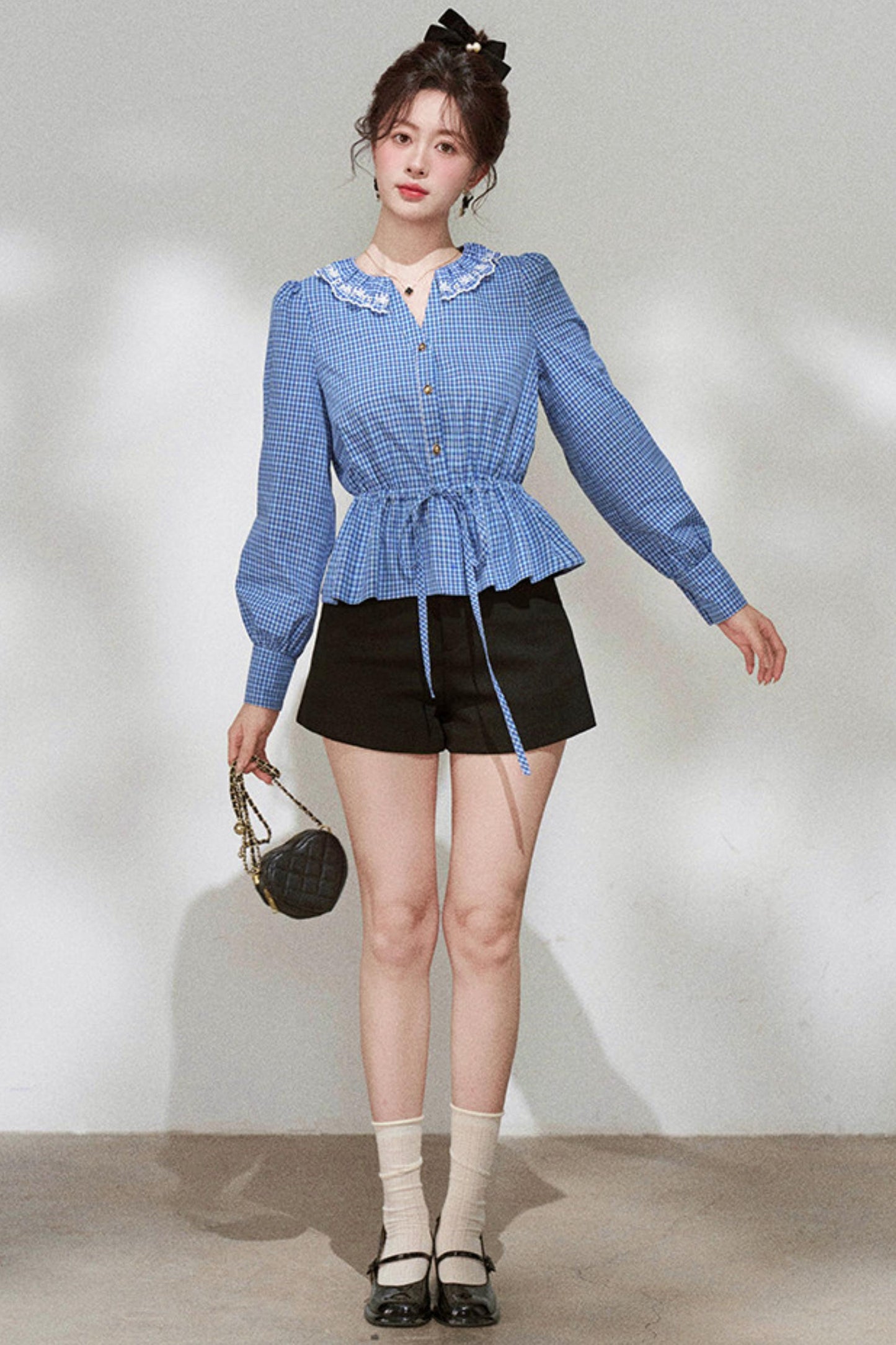 Plaid Doll Collar Blouse
