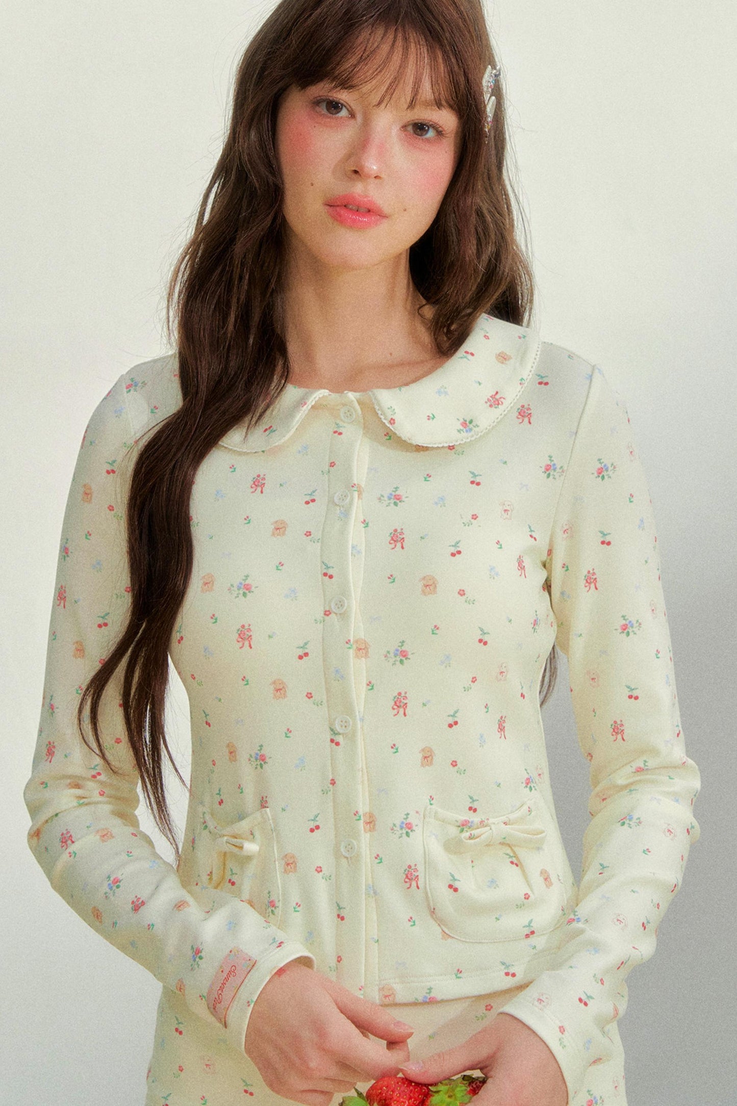 Printed Doll Collar Blouse + Pants