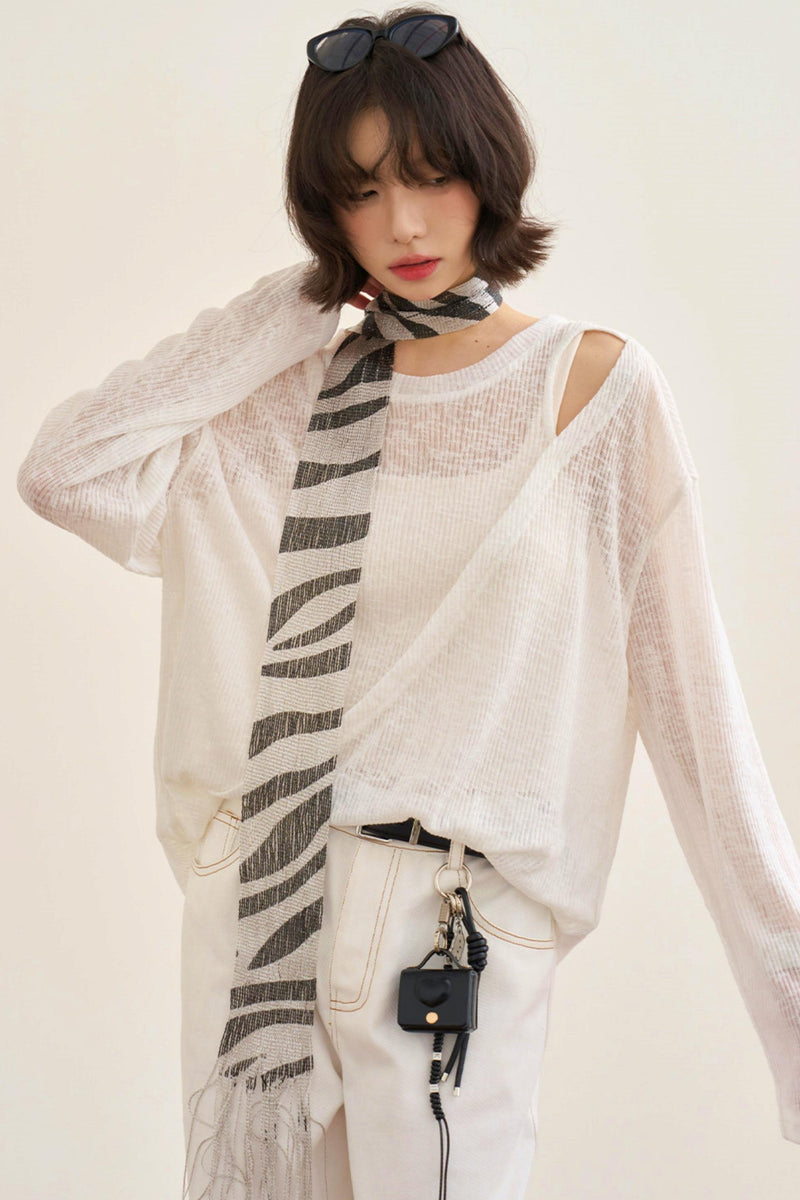 Mode Sheer Loose Off-shoulder Top