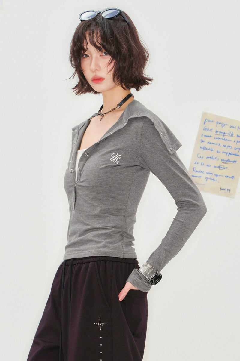 Folded Collar Cut Out Neck Top