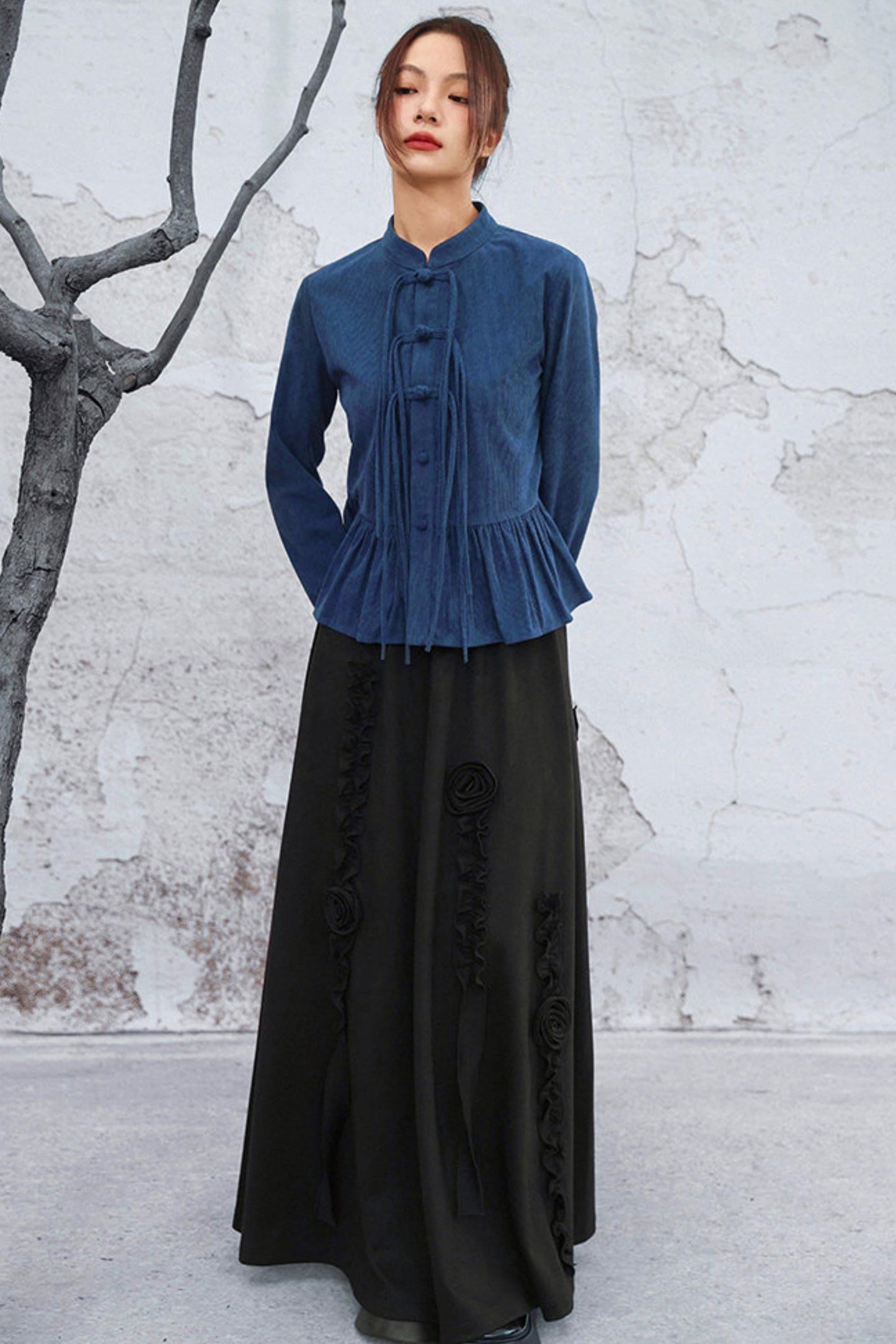 Chinese-style Flare Top + Slit Skirt