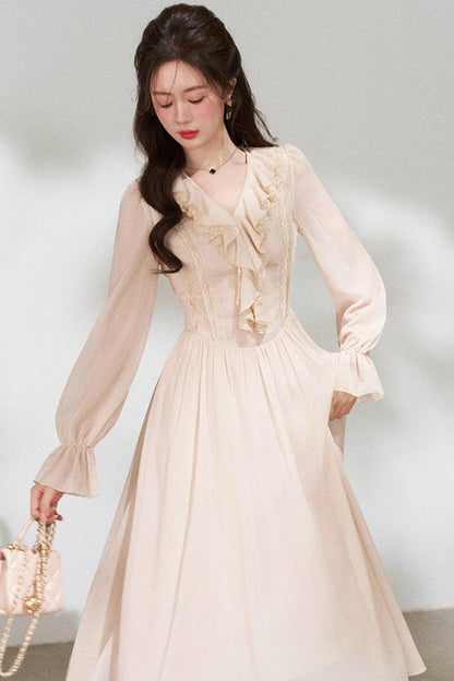 Ruffled V-neck Holiday Dress