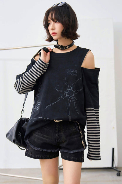 Striped Sleeve Off Shoulder Top
