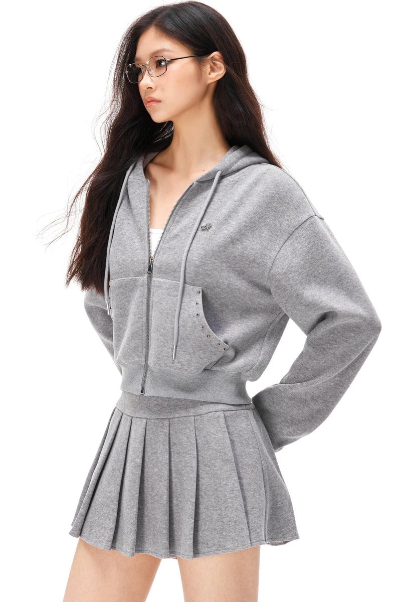 Zip-up Hoodie + Pleated Skirt