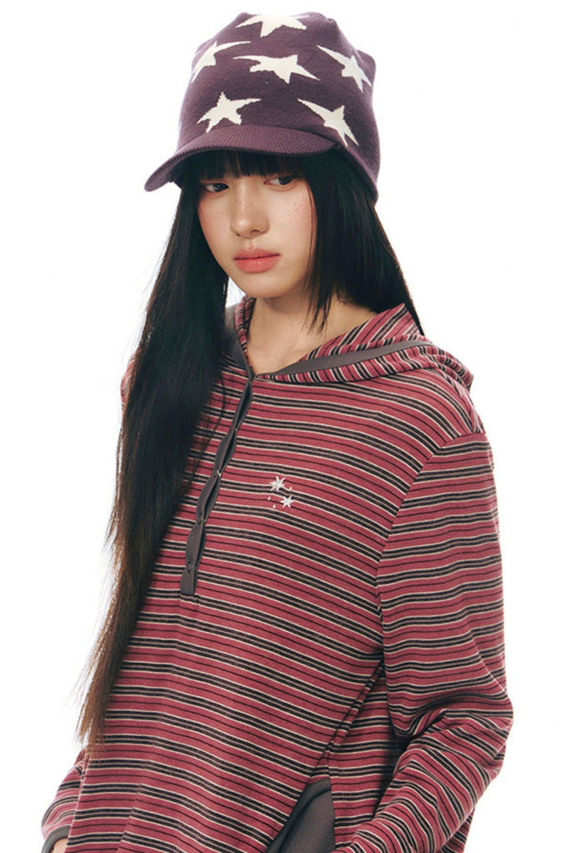 Striped Hooded Knit Tops