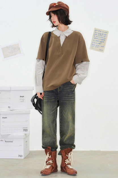 Color Block Detachable Sleeve Top