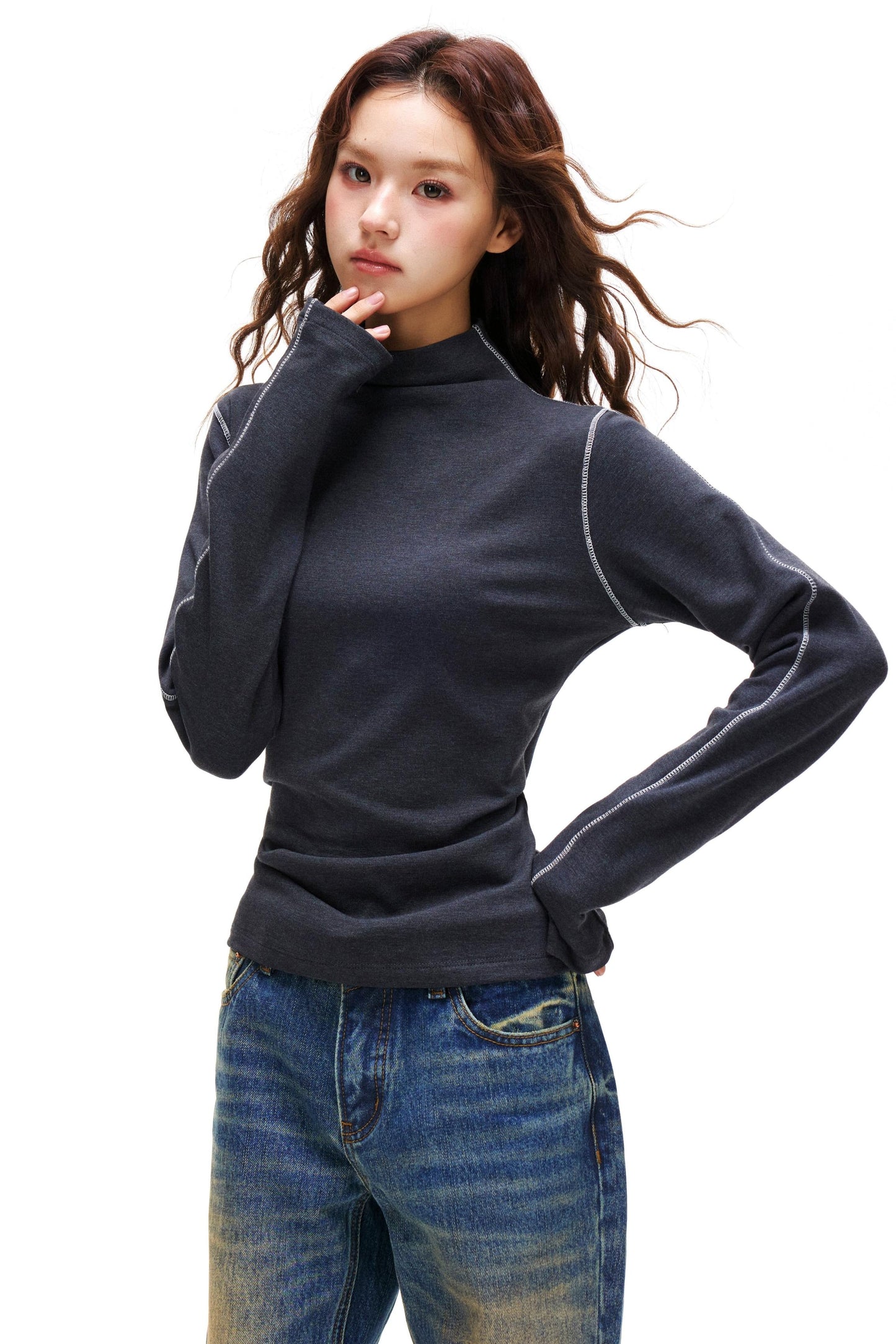 A-line Arm Turtleneck Tops