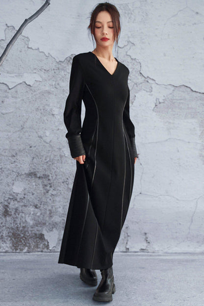 Knitted Leather Patchwork Dress