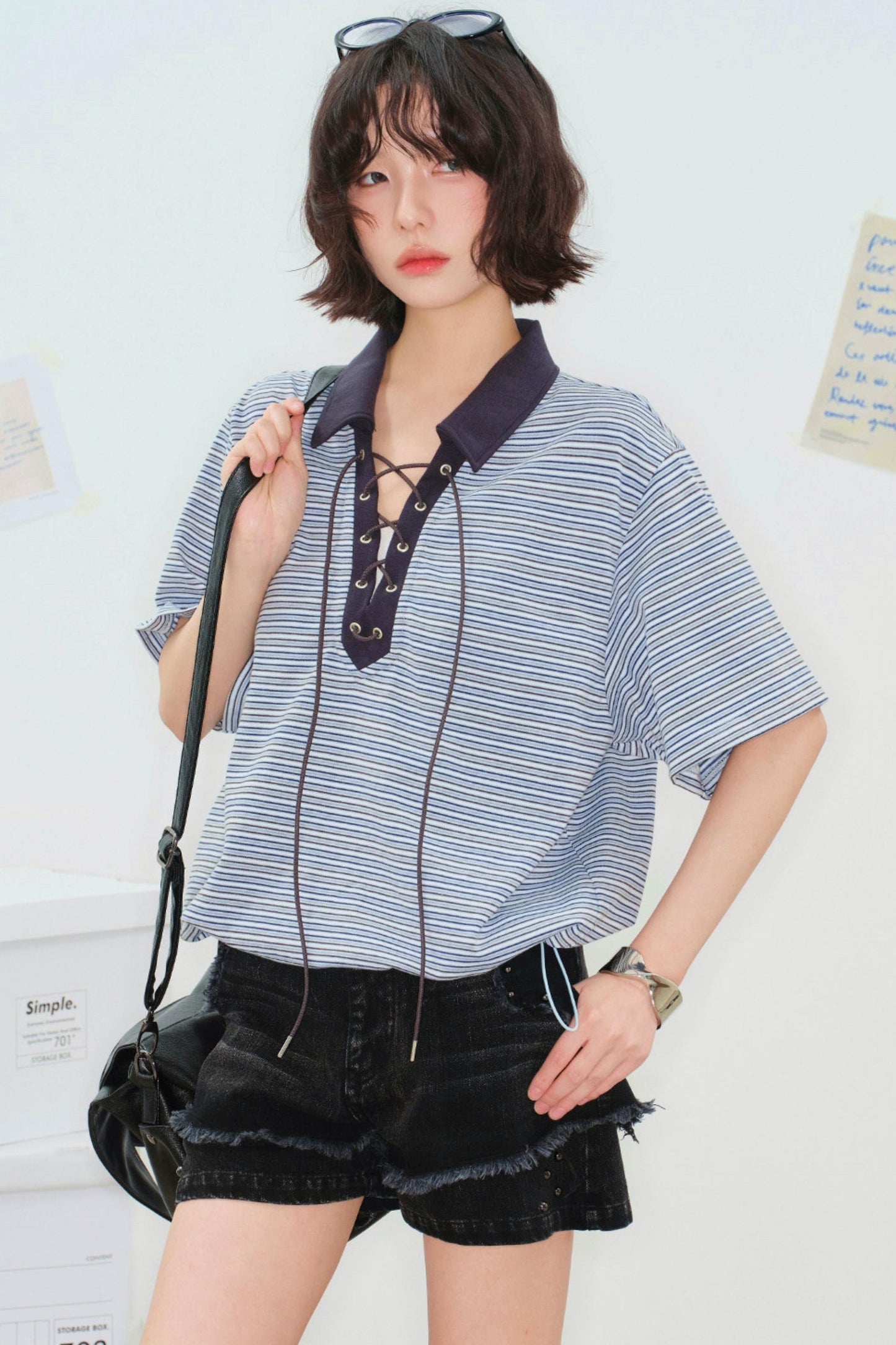 Striped Crop Polo Top