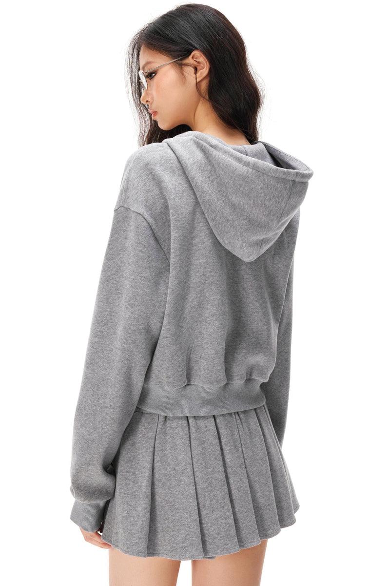Zip-up Hoodie + Pleated Skirt