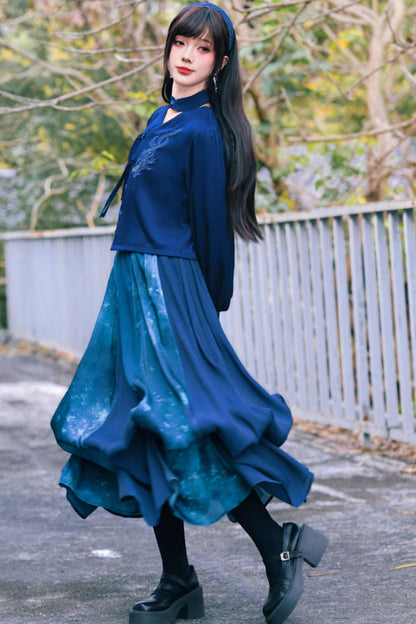 Embroidered Lantern Sleeve Blouse