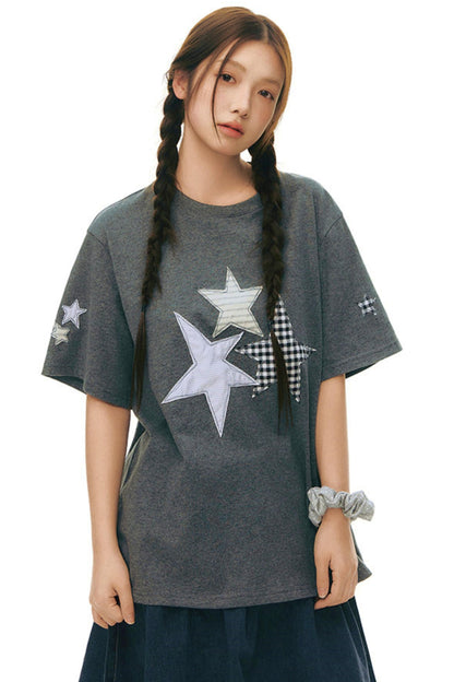 Star Patch Loose Y2k Top