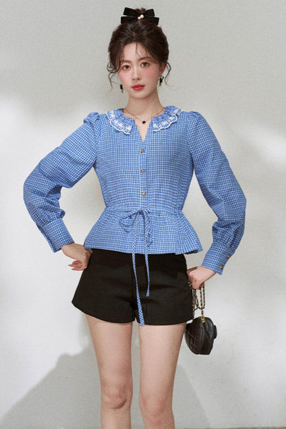 Plaid Doll Collar Blouse