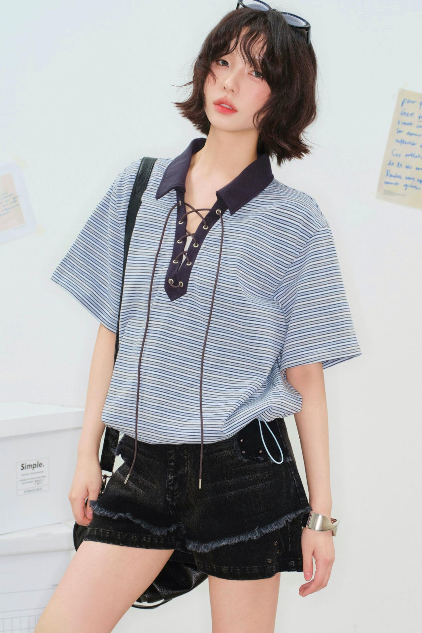 Striped Crop Polo Top