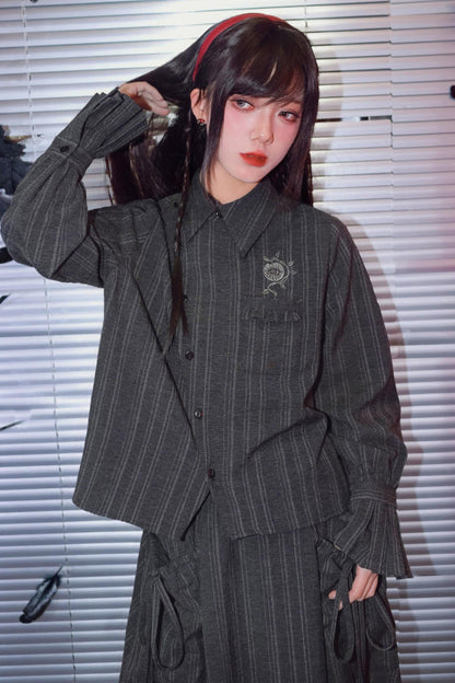 Eden Gray Embroidered Shirt + Skirt