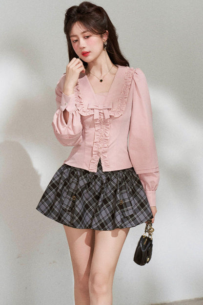 Ruffled Pink Blouse + Skirt