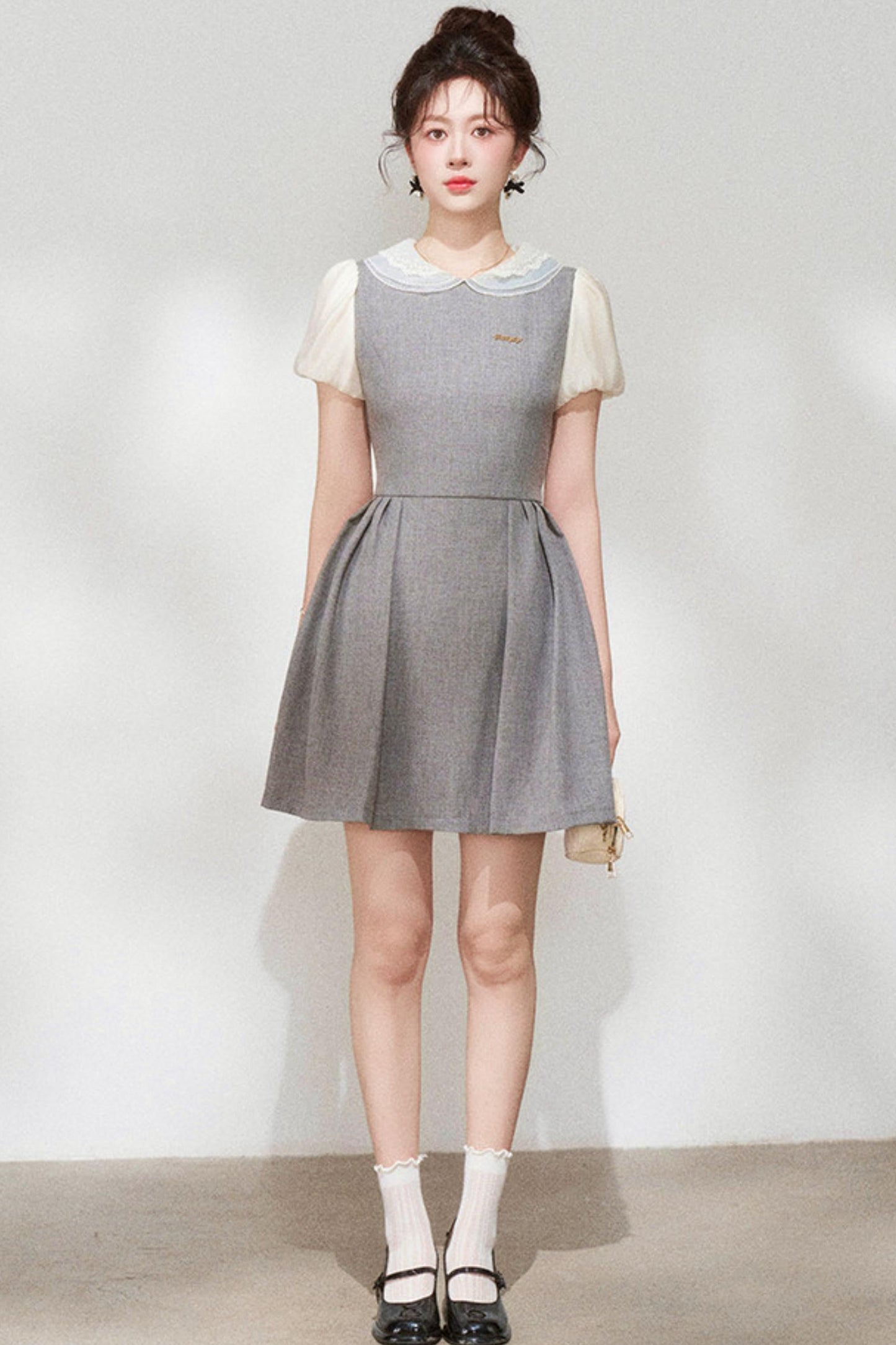 Gray Puff Sleeve Dress