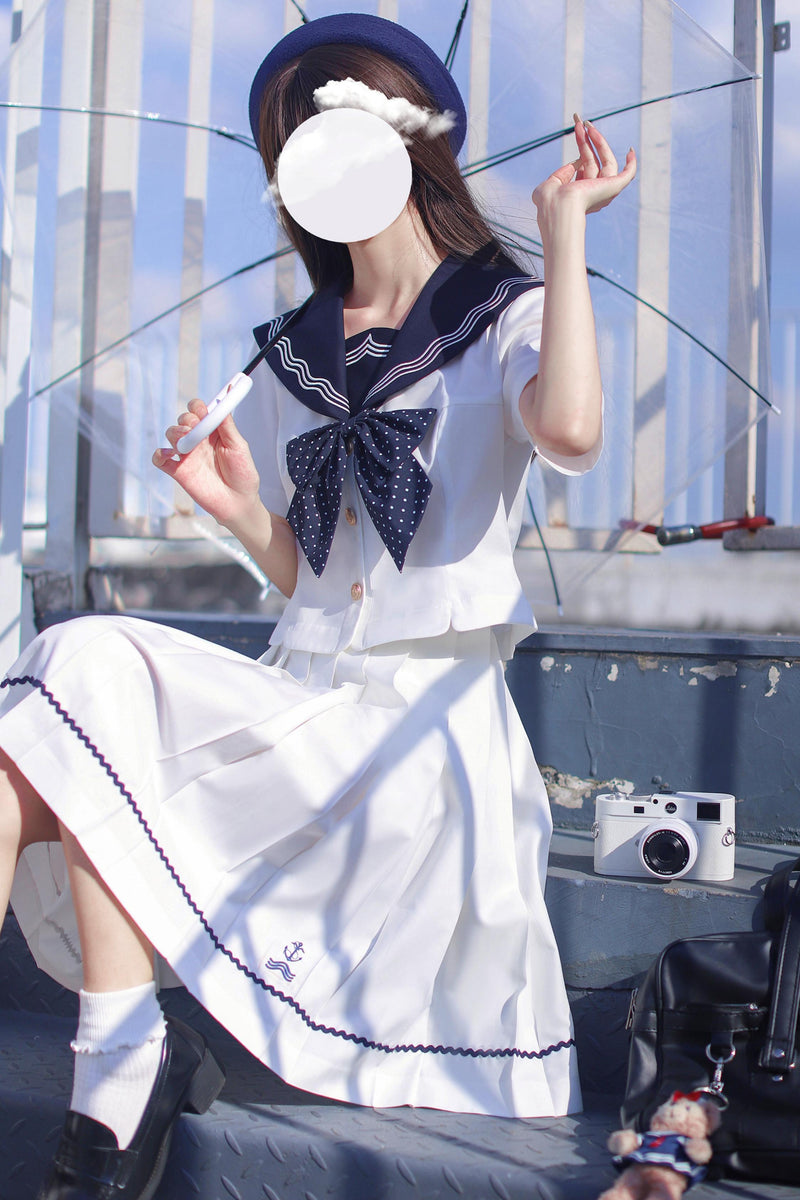 Summer Sea Sailor Top + Skirt + Ribbon Accessory